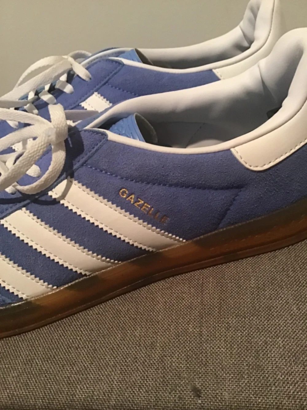 Adidas Gazelle light blue and white size 11 gum sole.